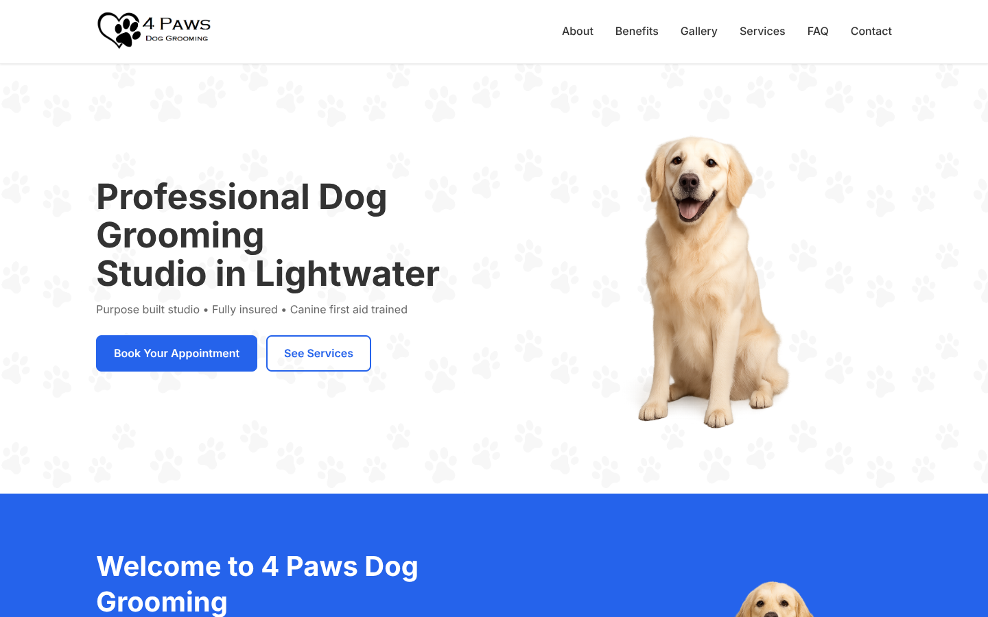 4 Paws Dog Grooming desktop website design by Vertibase