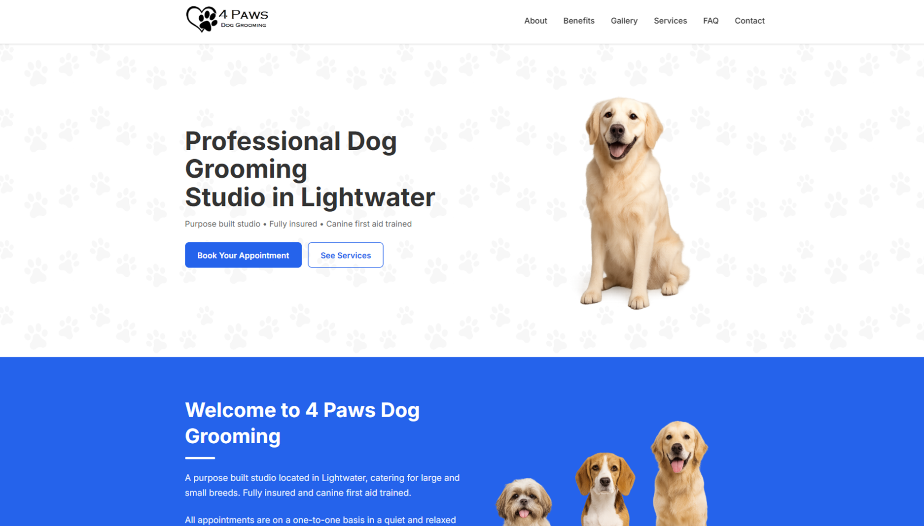 4 Paws Dog Grooming desktop website design by Vertibase