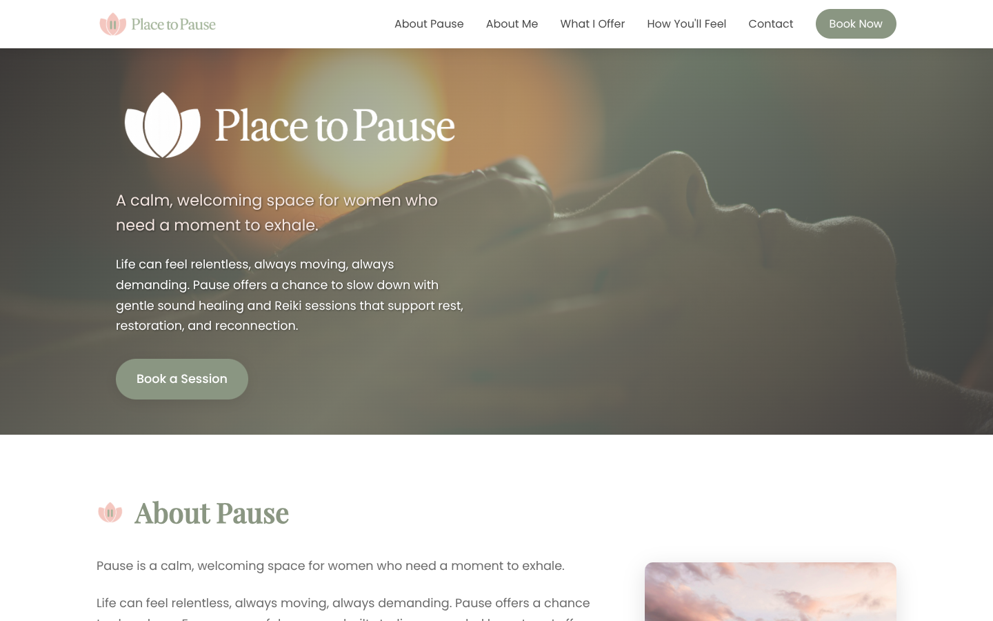 Place to Pause desktop website design by Vertibase