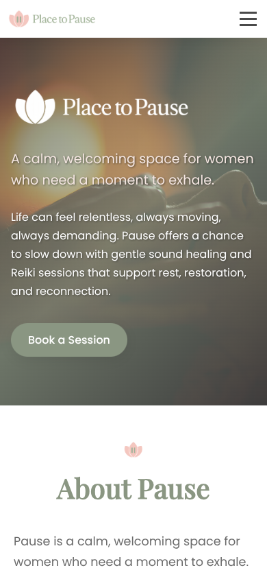 Place to Pause mobile website design by Vertibase