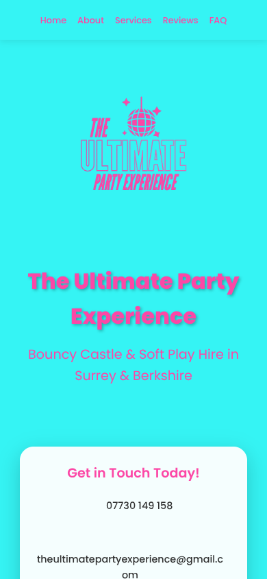 The Ultimate Party Experience mobile website design by Vertibase